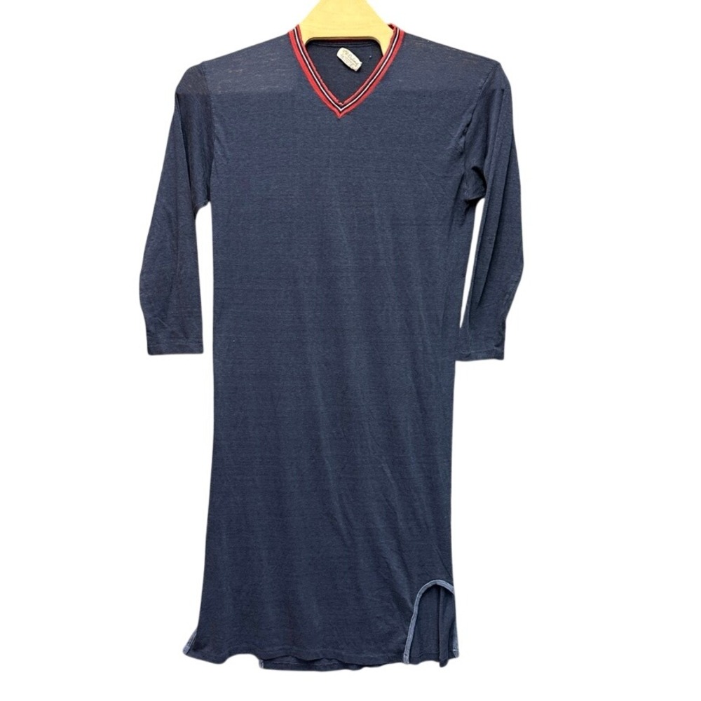 Vintage Diplomat Mens Navy Blue V-Neck Nightshirt Long Sleeve Sleepwear Large